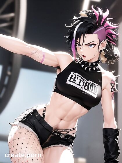 FitGirl 18+ with Multicolored Hair Strikes a Seductive Pose in Steamy Hentai Action