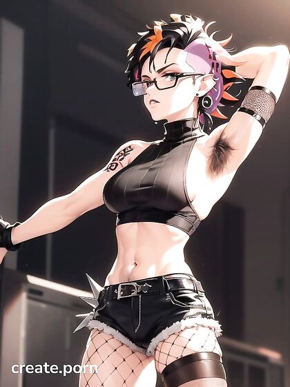 Fit and Very Hairy Girl 18+ in Black Outfits for Steamy Hentai Action