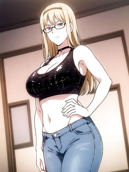 Seductive Black Choker and Gold Sequin Top in Wild Hentai Porn Action