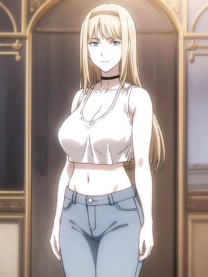 Seductive Teen 18+ in Blue Jeans, Black Choker, and Gold Sequin Crop Top Hentai Action