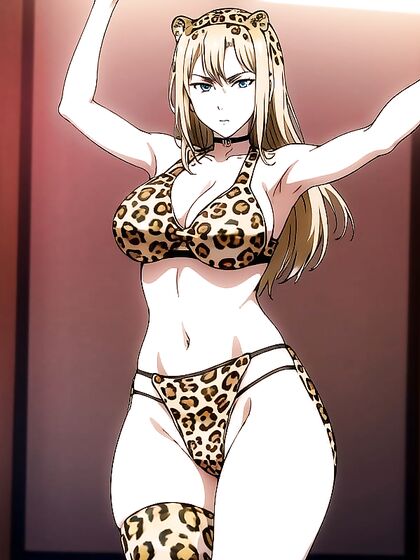 Dancing in Leopard Print Lingerie with Black Choker for Steamy Hentai Action