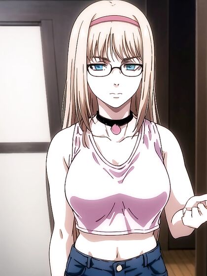 Black-Glasses Babe in Choker and Blue Jeans Nails It in Steamy Hentai Action