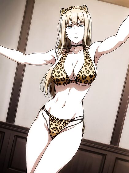 Leopard Print Lingerie and Black Choker Dance Seduction in Hentai erotica