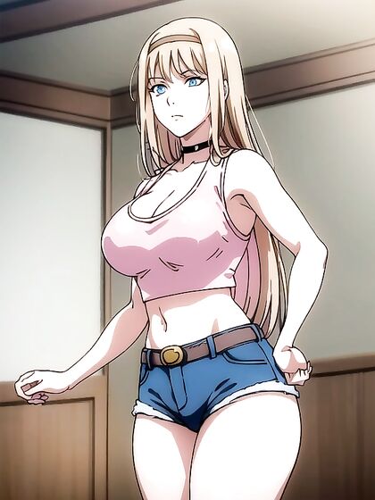 Seductive Blue Jeans and Black Choker in High-Quality Hentai Eye Candy