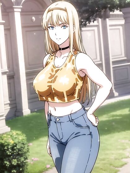Hands-On Hips, Black Choker, Blue Jeans Hentai Porn Action