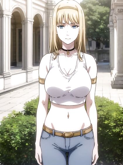 Seductive Black Choker and Shiny Gold Crop Top in steamy Hentai Action
