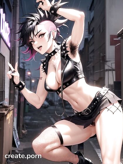 Sexy Pose with Black Clothes and Natural Pubic Hair in Horny Hentai Action