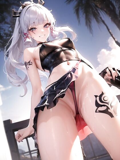 Skirt Clad Beauty with Complex Groin Tattoos in Seductive Hentai Action