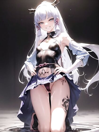 Goth Goddess with Artistic Tattoos Teased in Black Thong Hentai Action