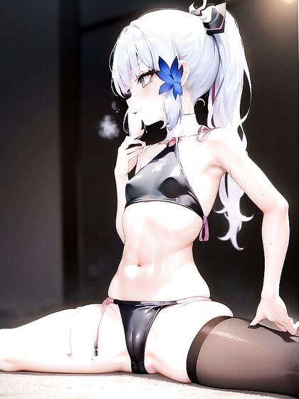 Goth Chick with Wavy Ombre Hair Glows in Soft Bokeh Lights Hentai Action