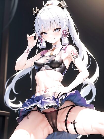 Kamisato Ayaka's Mini Version Gets Complex Tattoos and a Playful Grin in Erotic Hentai AI Action