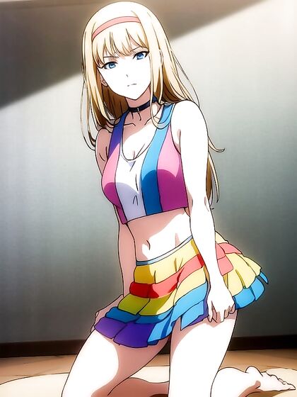 Cheerful Rainbow Cheerleader Outfit Twists into Seductive Hentai Pleasure