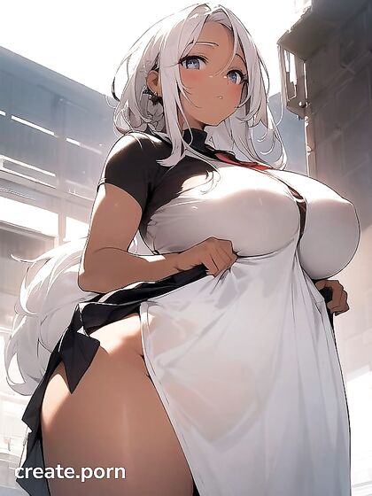 Dark-Skinned Beauty with Big Thighs andWide Hips in Seductive Hentai Action