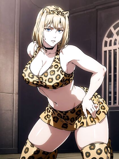Cheerleader in Leopard Print with Black Thigh-Highs Seduces in Hentai Action