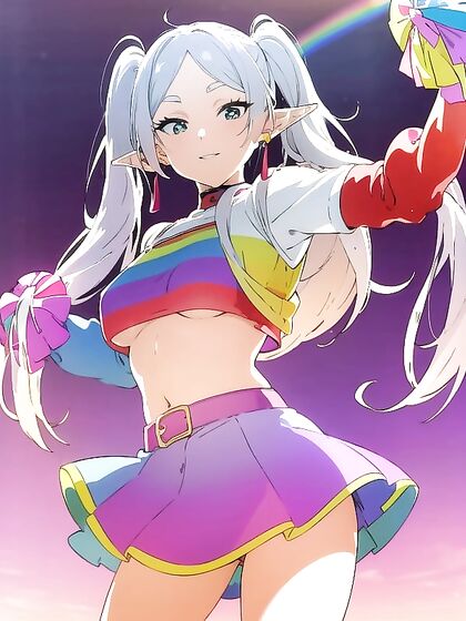 Cheerful Rainbow Cheerleader Outfit in Steamy Hentai Action