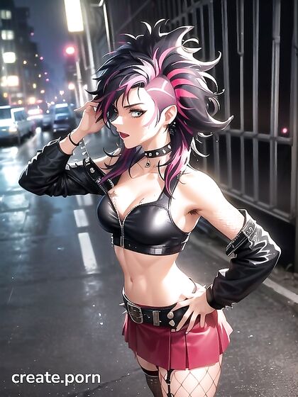 Fingerless Gloves and Mini Skirt Action with Mohawk Girl 18+ in steaming Hentai Sex