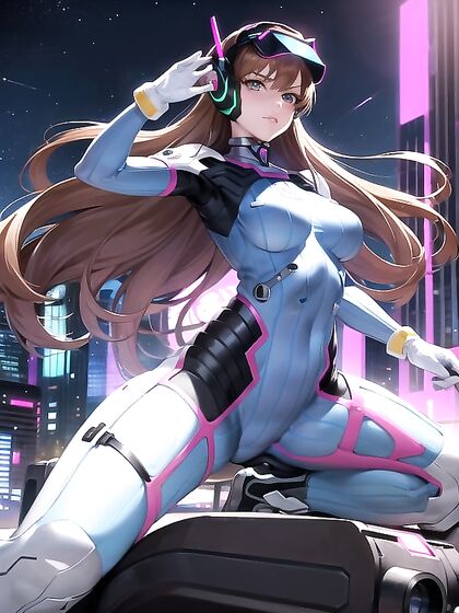 Neon-City Seductress Poses Amidst Futuristic Skyscrapers and Gleaming Holograms