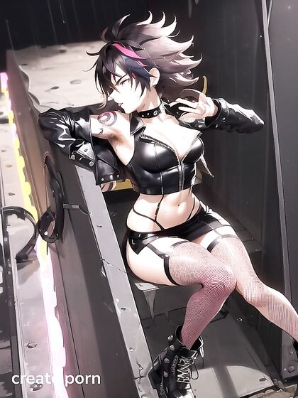 Spiky-Haired Babe in Fishnets Gets Wild in Pubic-Filled Hentai Action