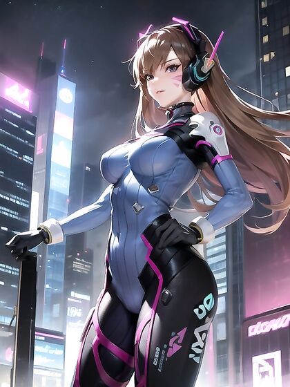 Playful Wink Amid Neon Vibes: Futuristic Cityscape Enhances Her Seductive Aura in Hentai AIPorn