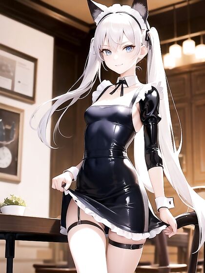 Slit-Pupil Beauty in Latex and Blue Dress for Steamy Hentai Action