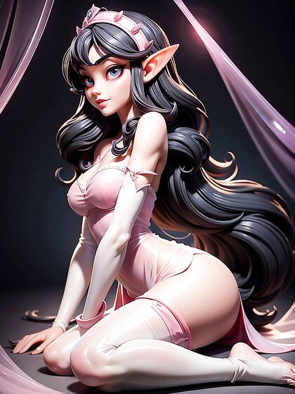 Luscious Long Black Hair and White Translucent Knee-High Stockings in Erotic Hentai Action
