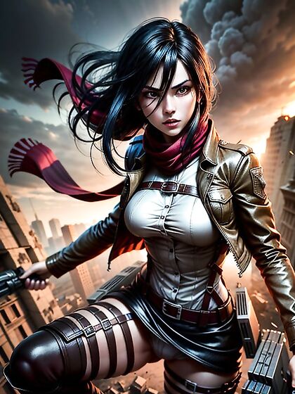 Mikasa Ackerman Soars Through Air with Dynamic Maneuver Gear in Intense Hentai Action