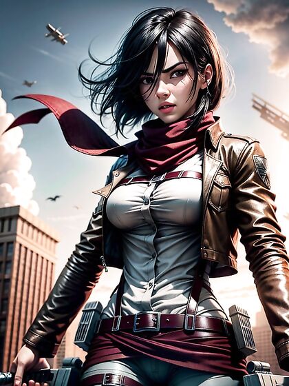 Mikasa Ackerman Soars Through Ruins With D-Maneuver Gear Amidst Titans in HentaiErotica