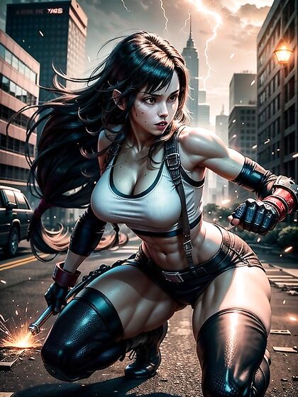 Tifa Lockhart's Muscles Glow Under Ambient Lights in Intense Hentai Fight Scene