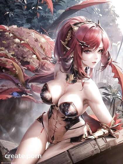 Girl 18+ in Red and Blue Patterned Armor Wears It for Steamy Hentai Action
