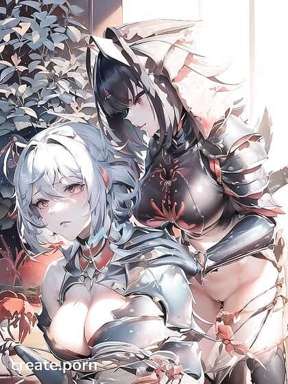Detailed Beautiful Face, Armored Creature with Red and Blue Patterns in Hentai Action