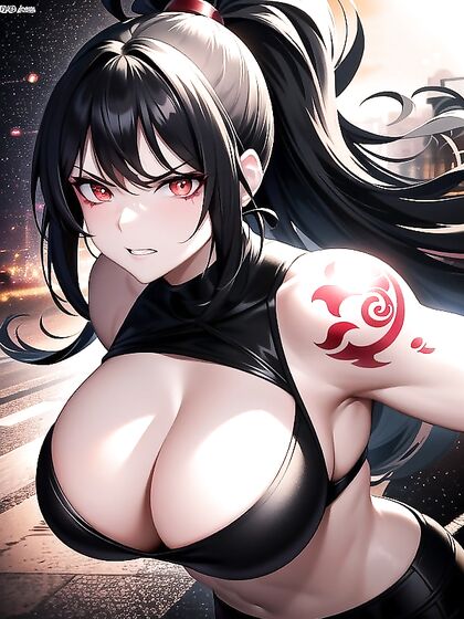 Glowing Red-Eyed Beauty with Dark Gray Skin Seduces in hentaiErotica