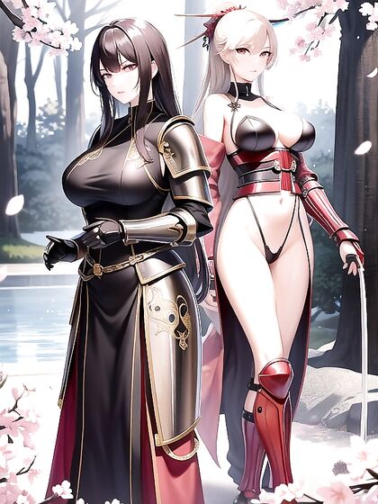 Stylized Armored Warrior Draws Katana in Full Body Hentai Pose
