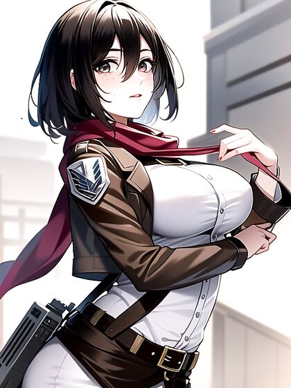 Mikasa Ackerman's Textured Ombre Bob Glows Under Ambient Light in Intimate Hentai Close-Up