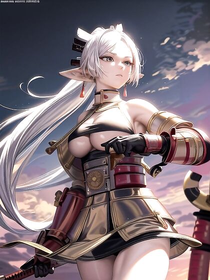 Shiny Armored Warrior Striking a Seductive Fighting Stance in Hentai Fantasy