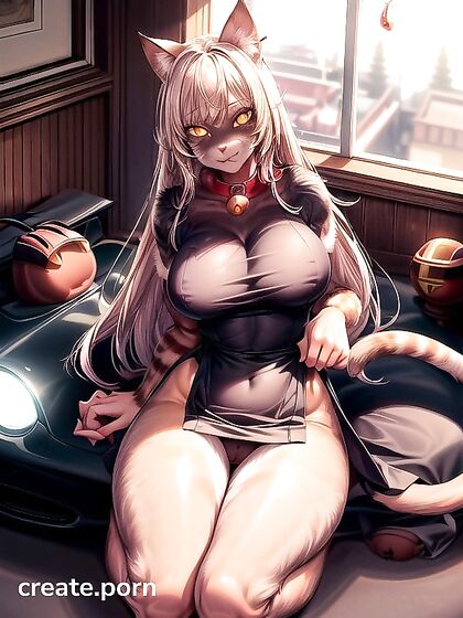 Furry Beauty with Red Collar and Glowing Eyes in Erotic Hentai Action