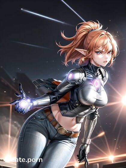 Armor Top Warrior with Glowing Energy Core in Intense Hentai Action