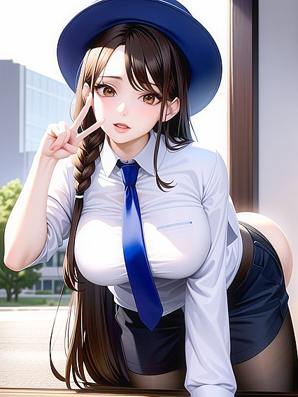 Girl 18+ Shows Off Peace Sign in Casual Outfit for Sexy Hentai Action