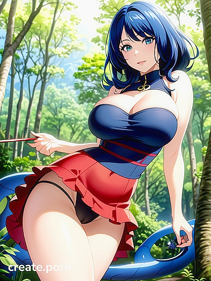 Woman Battles Blue Giant Snake While Casting Fireball Behind Her in Hentai Action