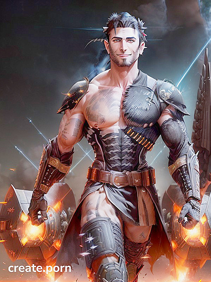 Muscular Man With a Big Smile and Ammo Straps in Intense Hentai Action