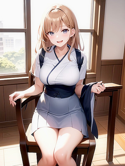 Smiling Beauty with Open Mouth in Seductive Hentai Action