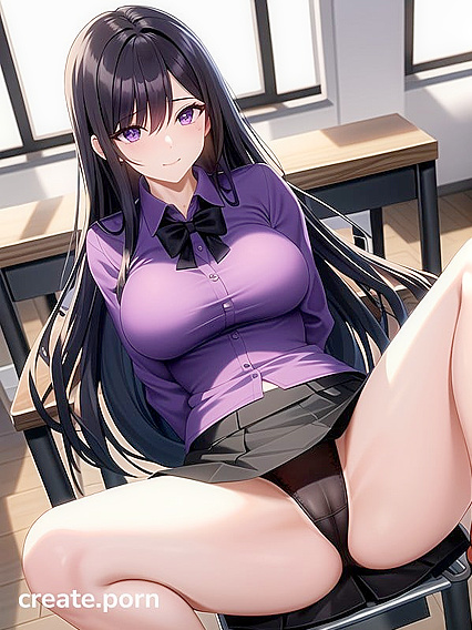 Akeno's Office Seduction: Purple-Shirted Beauty in hentai Action