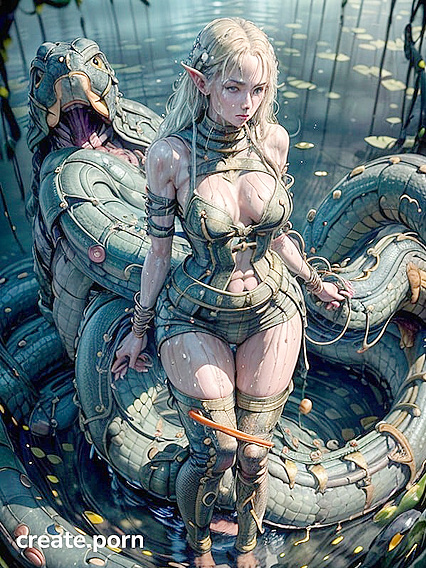 Blonde Elf Entranced by Anaconda's Coils in Steamy Hentai Action