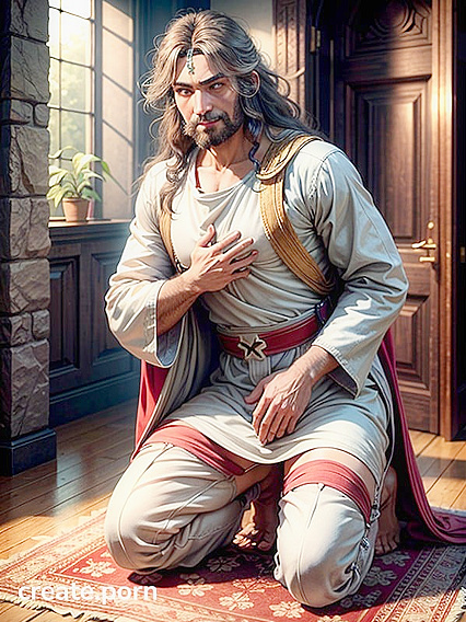 Jesus Christ in Vintage White and Red Robes with Hairy Legs and Arms in hentai Action