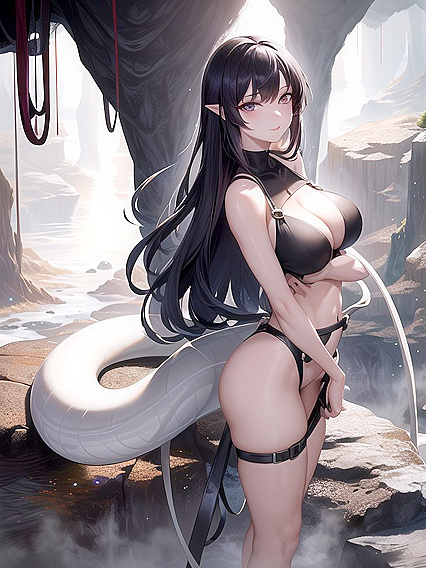 Revealing Her Top While Rappelling Down a Glowing Cavern in High-Res Hentai Action