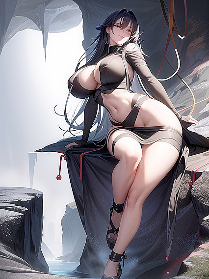 Mischievous Grin Reveals Her Top as She Rappels into Dark Cavern for Hentai Pleasure