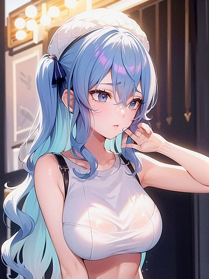 Girl 18+ with Wavy Ombre Hair Adorns Minimalist Hairpins Against Soft Pastel Background