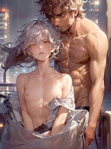 Muscular Dark-Skinned Dude with Yellow Eyes in Intense Hentai Action