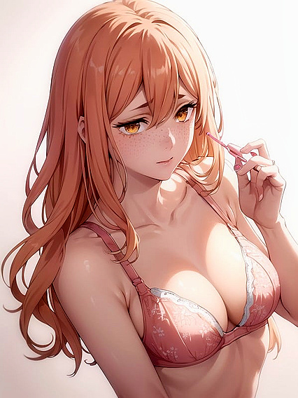 Light-Freckled Beauty in Stylish Lingerie Against Soft Pastel Backdrop