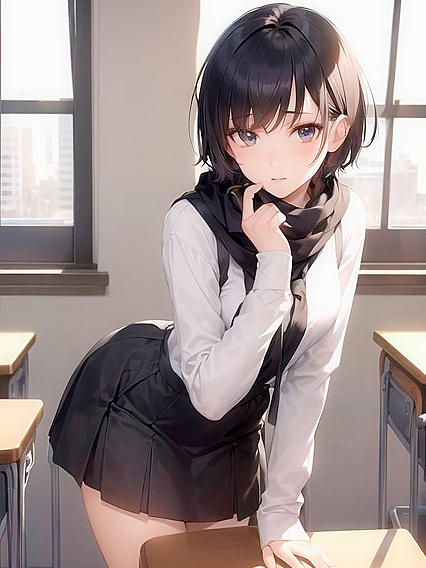 Outfit with Scarf and Short Hair Cuts It in Hot Hentai Action