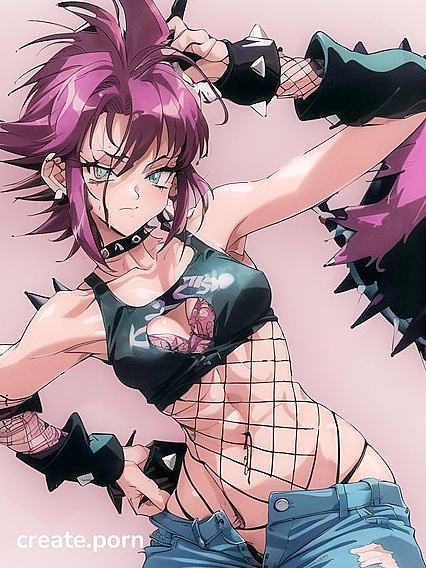 Horny Chick with Hairy Pussy, Piercings, and Mohawk in Wild Hentai Action